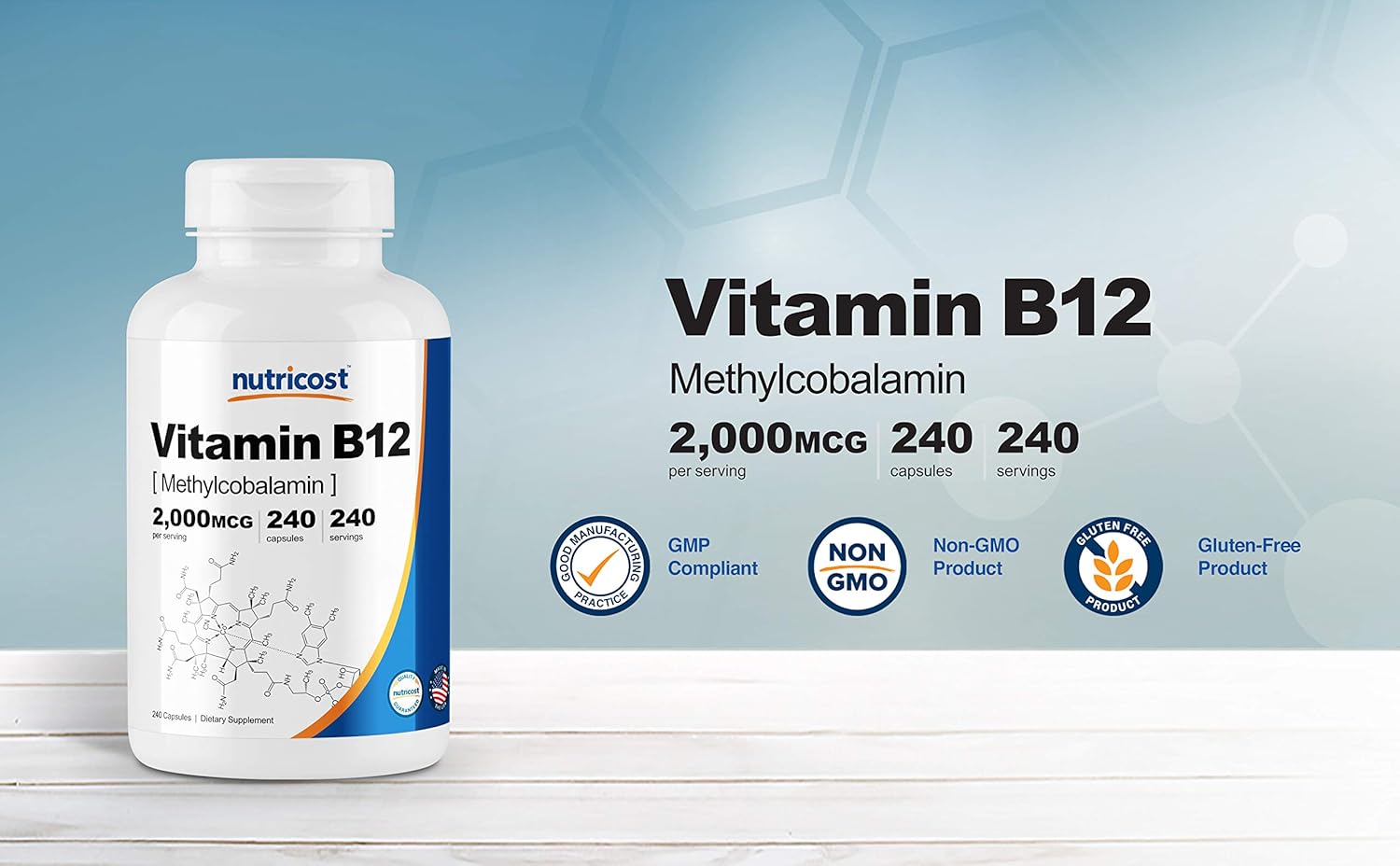 Nutricost Vitamin B12 (Methylcobalamin) 2000mcg, 240 Capsules Veggie