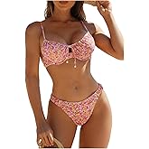 SOLY HUX Women's 2 Piece Bikini Sets Boho Floral Print Underwire Swimsuit Tie Front Cut Out Bathing Suit