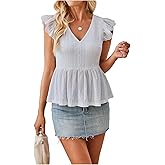 SweatyRocks Women's Summer Short Sleeve Babydoll Tops Ruffle Peplum Eyelet Flowy Top Shirts Going Out