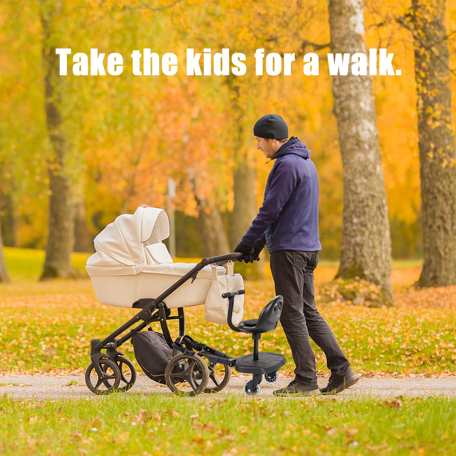 Universal 2-in-1 Stroller Board, Buggy Board with Detachable Seat Standing Board, Holds Children Up to 55lb,for 2-6-year-old Children. 2-1 Stroller Seat Attachment