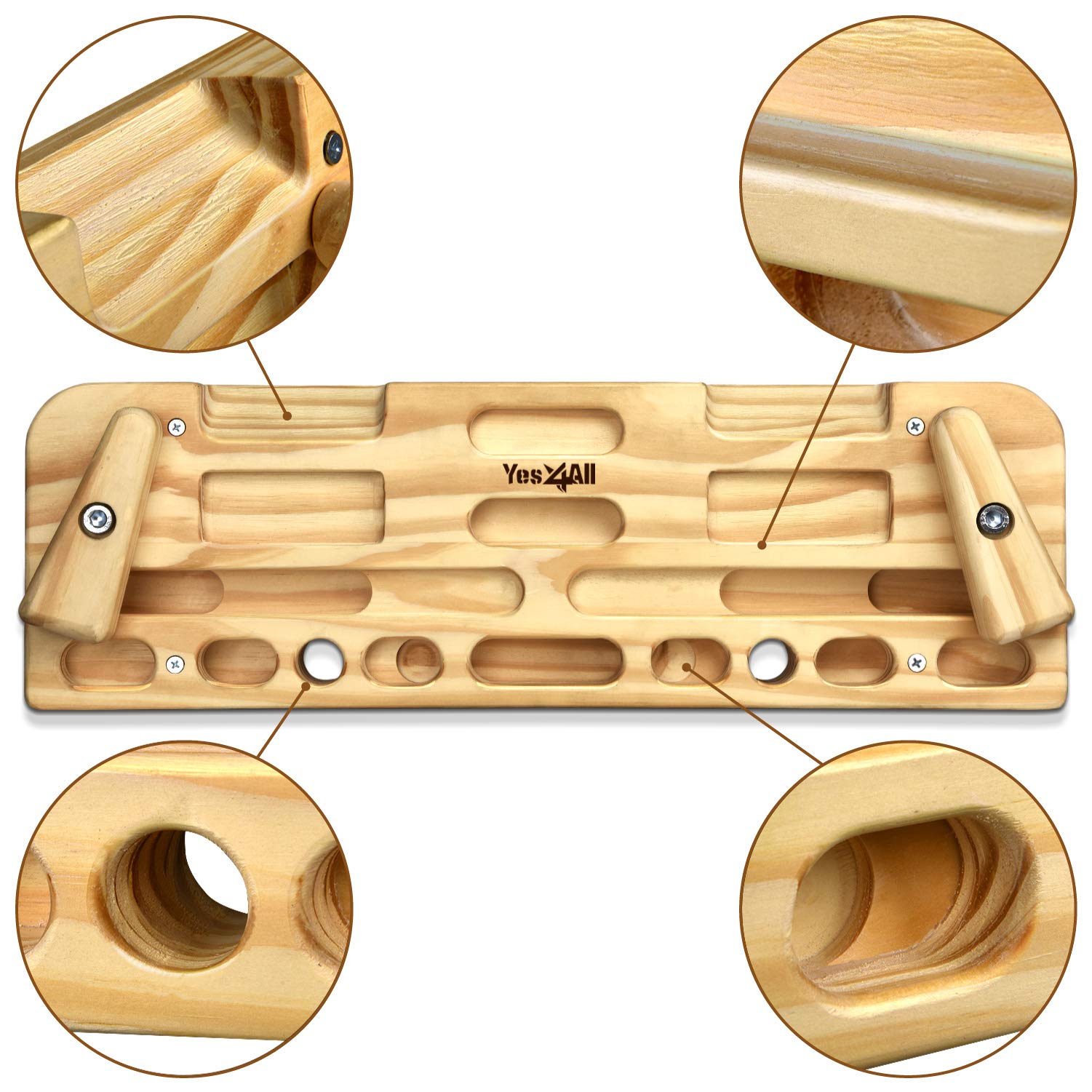 Yes4All Wooden Hang Board/Climbing Board for Doorway - Hand Strengthener Equipment for Training Finger, Grip and Pull Up