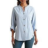 winkbay Women's Striped Button Down Shirt V Neck Long Sleeve Dressy Casual Blouses