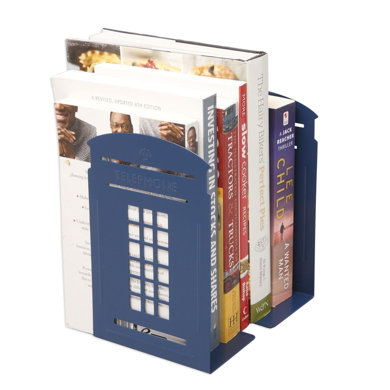 Winterworm Vintage British Style London Telephone Booth Kiosk Decorative Iron Metal Bookends Book End Organizer for Library School Office Desk Study Decoration (Blue)