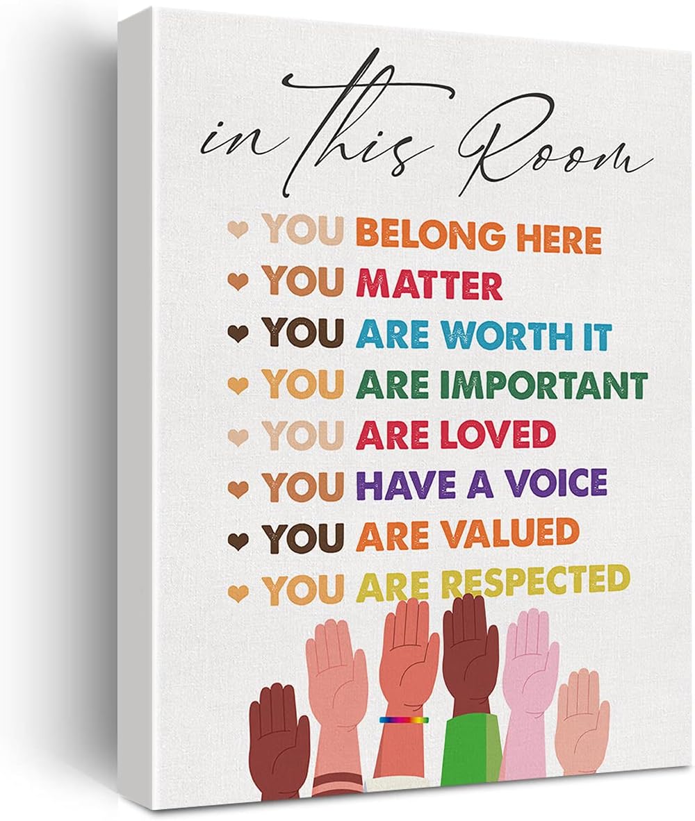 Wall Décor - Inspirational Diversity Wall Art in This Room Watercolor Canvas Painting Prints for Classroom Office Wall Decor Framed Equality Artwork Gifts(12x15 Inch)