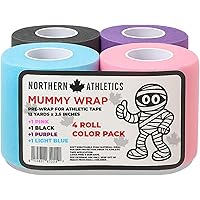 Northern Athletics Foam Pre Wrap Sports Tape – 4-Pack (2.5in x 12yd, Black, Pink, Purple, Blue) – Athletic Tape Underwrap, An