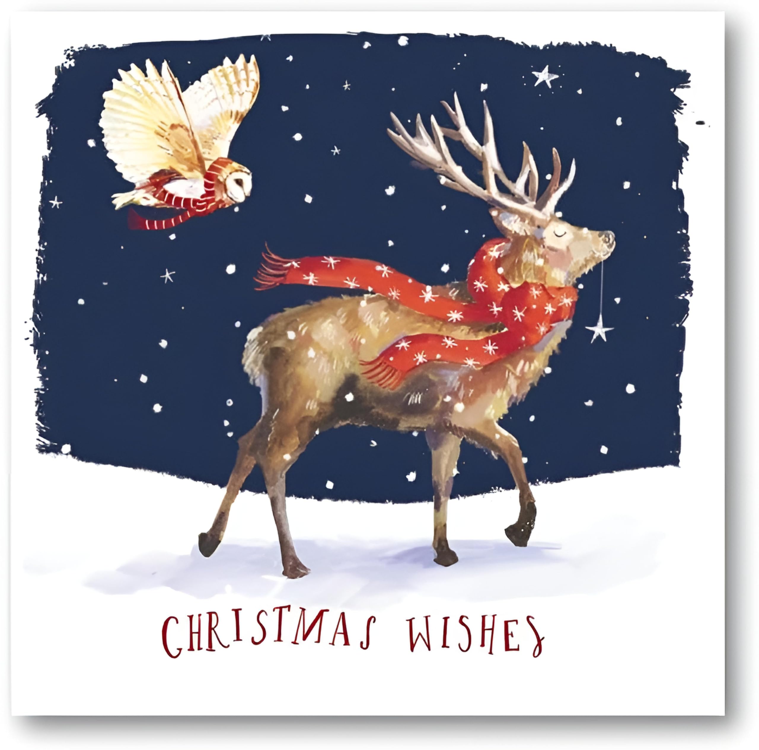 GBBC Charity Christmas Cards - Pack of 6 Premium Christmas Greeting Cards with Envelopes - Festive Stag & Owl Winter Scene - Supporting UK Charities