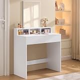VASAGLE Dressing Table Makeup Table with Large Mirror 2 Drawers White RDT113W01