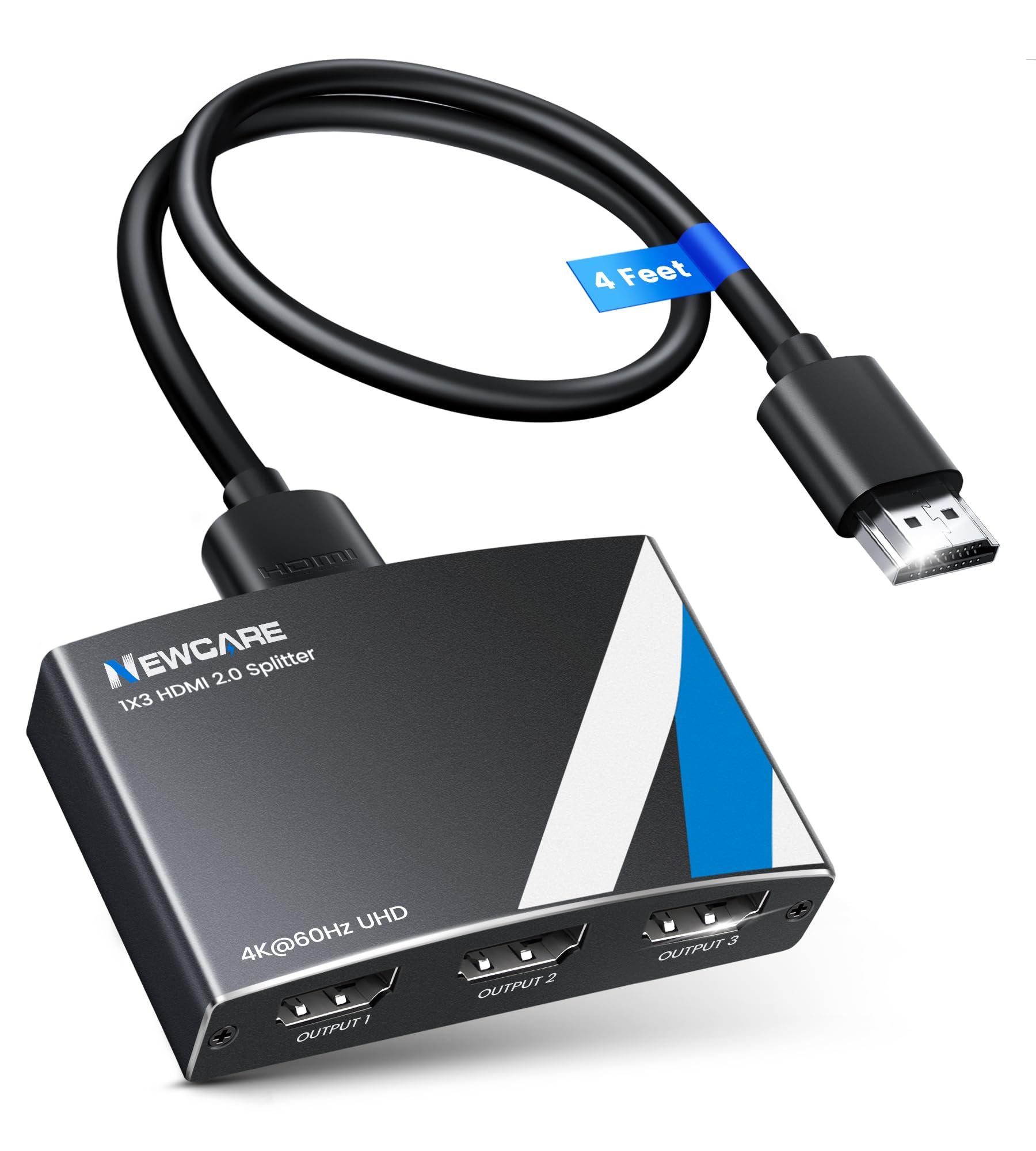 Photo 1 of NEWCARE HDMI Splitter 1 in 3 Out, 4K@60Hz HDMI 2.0 Splitter w/ 4ft HDMI Cable, Auto Downscaler, Mirror Display to 3 Monitors(Not for Extended Display), Support Dobly Vision& Atmos, HDCP 2.2, 18.5Gbps