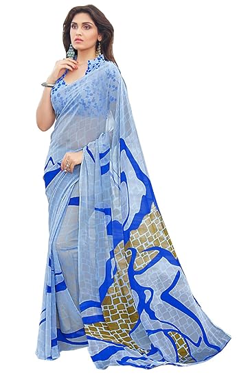 Womens Georgette Saree With Unstitched Blouse Piece (SIYA-9010_Sky Blue)