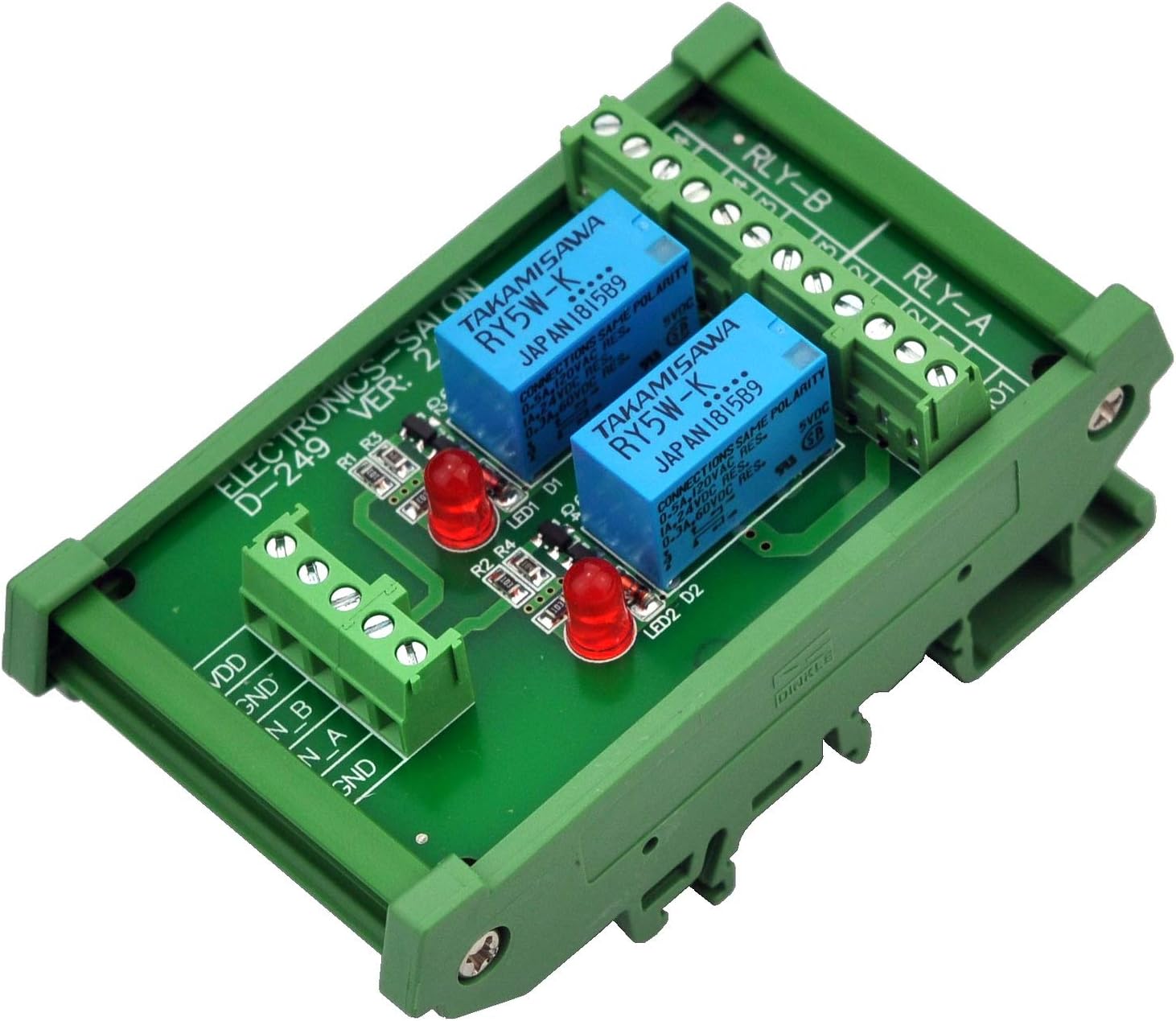 Electronics-Salon DIN Rail Mount 2 DPDT Signal Relay Interface Module, DC 5V Version