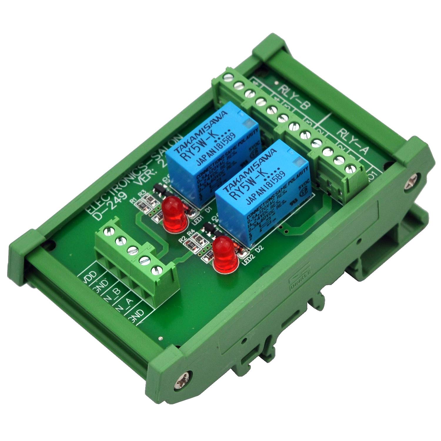 Electronics-Salon DIN Rail Mount 2 DPDT Signal Relay Interface Module, DC 5V Version.