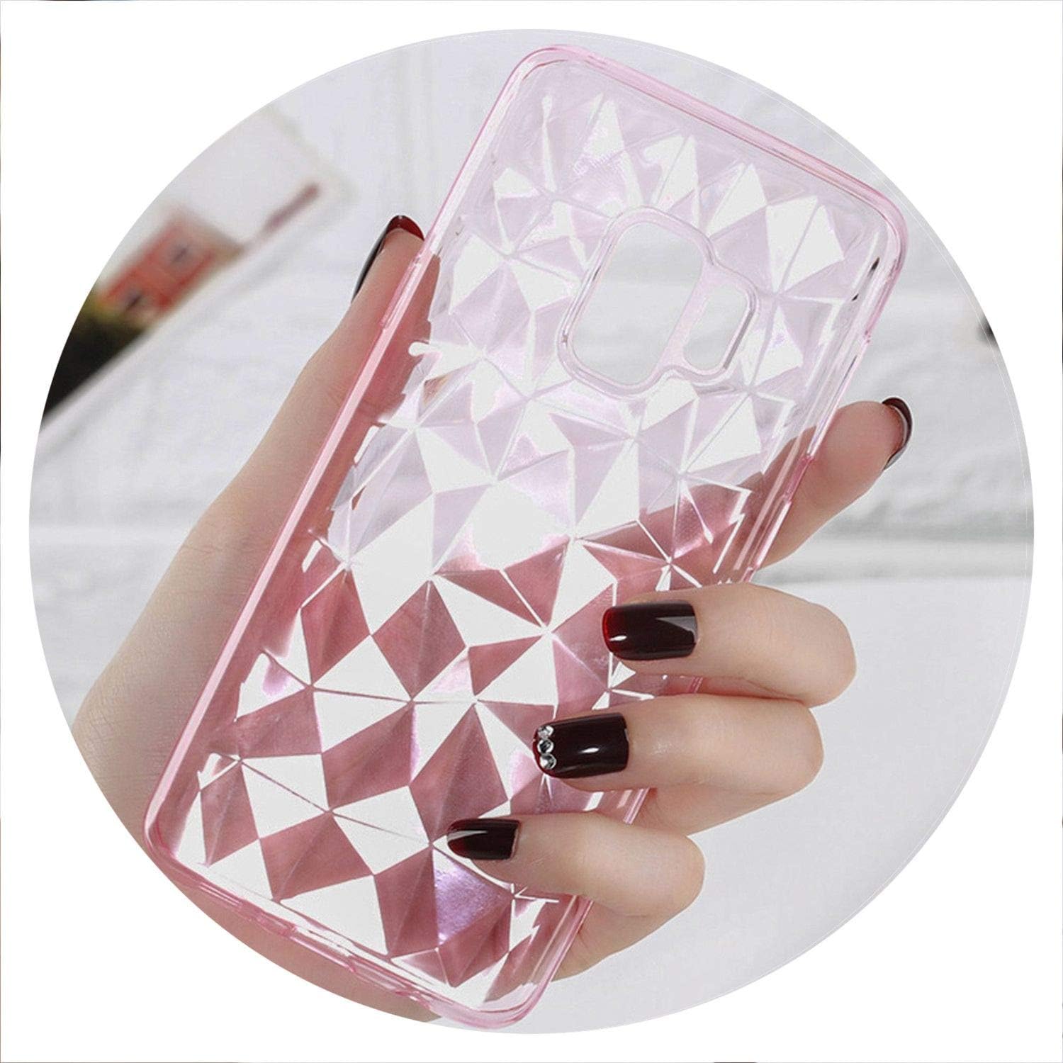 keihte Diamond Pattern Phone Case for Samsung Galaxy S8 S9 Plus S7 Edge Note 8 9 Soft TPU for A6 A8 A9 2018 J4 J5 J6 Case Cover,Clear Light Pink,for Samsung J2 Prime