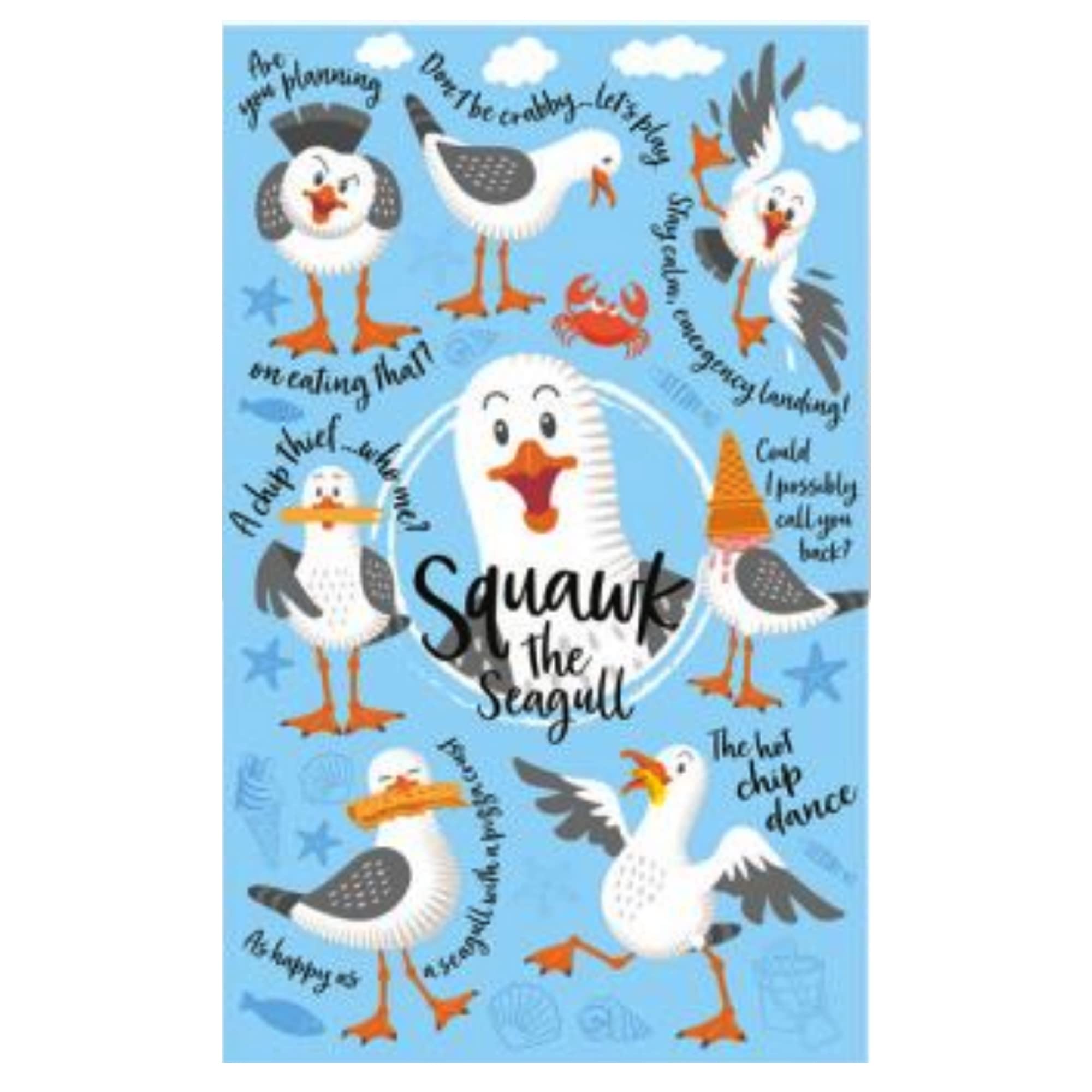 Squawk the Playful Seagull Funny Tea Towel 100% Cotton