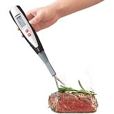 lfcforldx Meat Thermometer Fork for BBQ &amp; Grilling &ndash; Instant Read Food Thermometer with Preset Meat Temperatures, Long Heat-Safe Handle, Backlit LCD for Steak, Chicken &amp; Outdoor Cooking, Black