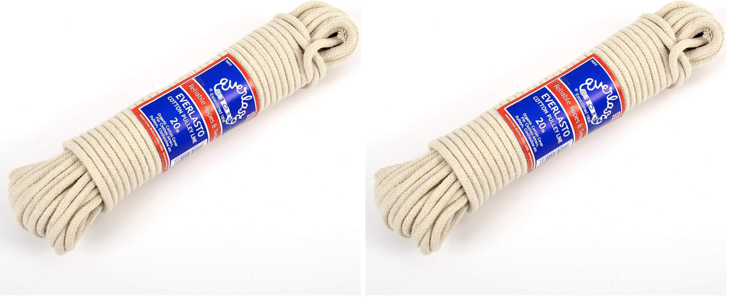 Everlasto Natural Cotton Clothesline Pulley Line Sash Cord 5.5mm X 10m (Pack of 2)