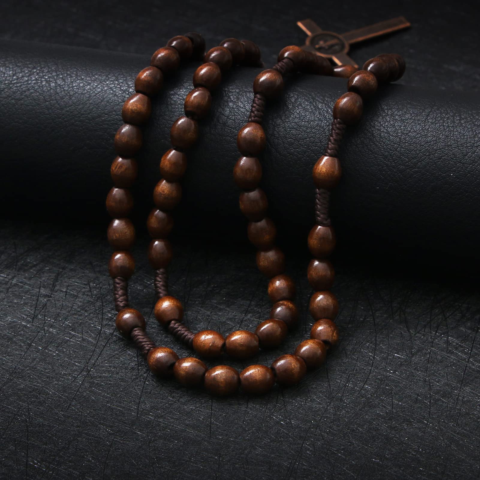 KOMI Handmade Wooden Catholic Rosaries, Rosary Beads Necklace From Bethlehem Wood Christian Prayer Holy Soil Medal & Metal Cross For Catholic Or Christian Gift