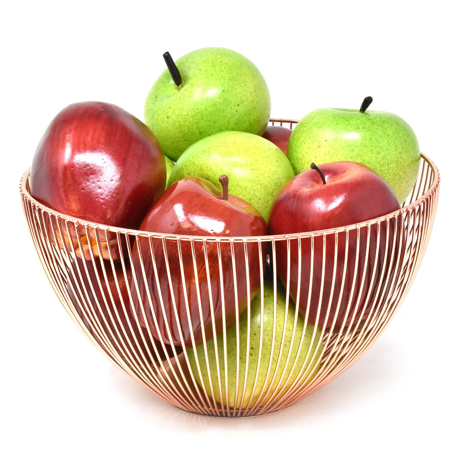 joeji's Kitchen Fruit Bowl โ25 x 25 cm Large - Anti-Scratch Non-Slip - Open Metal Wire Fruit and Vegetable Basket to Help Ripen Properly & Keep Them Fresh for Longer (Rose Gold)