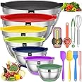 AIKKIL Mixing Bowls with Airtight Lids, 20 piece Stainless Steel Metal Nesting Bowls, Non-Slip Colorful Silicone Bottom, Size
