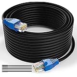 Cat6 Outdoor Ethernet Cable 150 Feet (with 25 Ties), Cat 6 Heavy Duty Internet Cord, Waterproof, Direct Burial, in Wall, POE,
