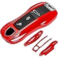 AeroBon 3-Piece Painted Key Fob Cover Compatible with Porsche Key Cover Key Shell (MK2, Red)