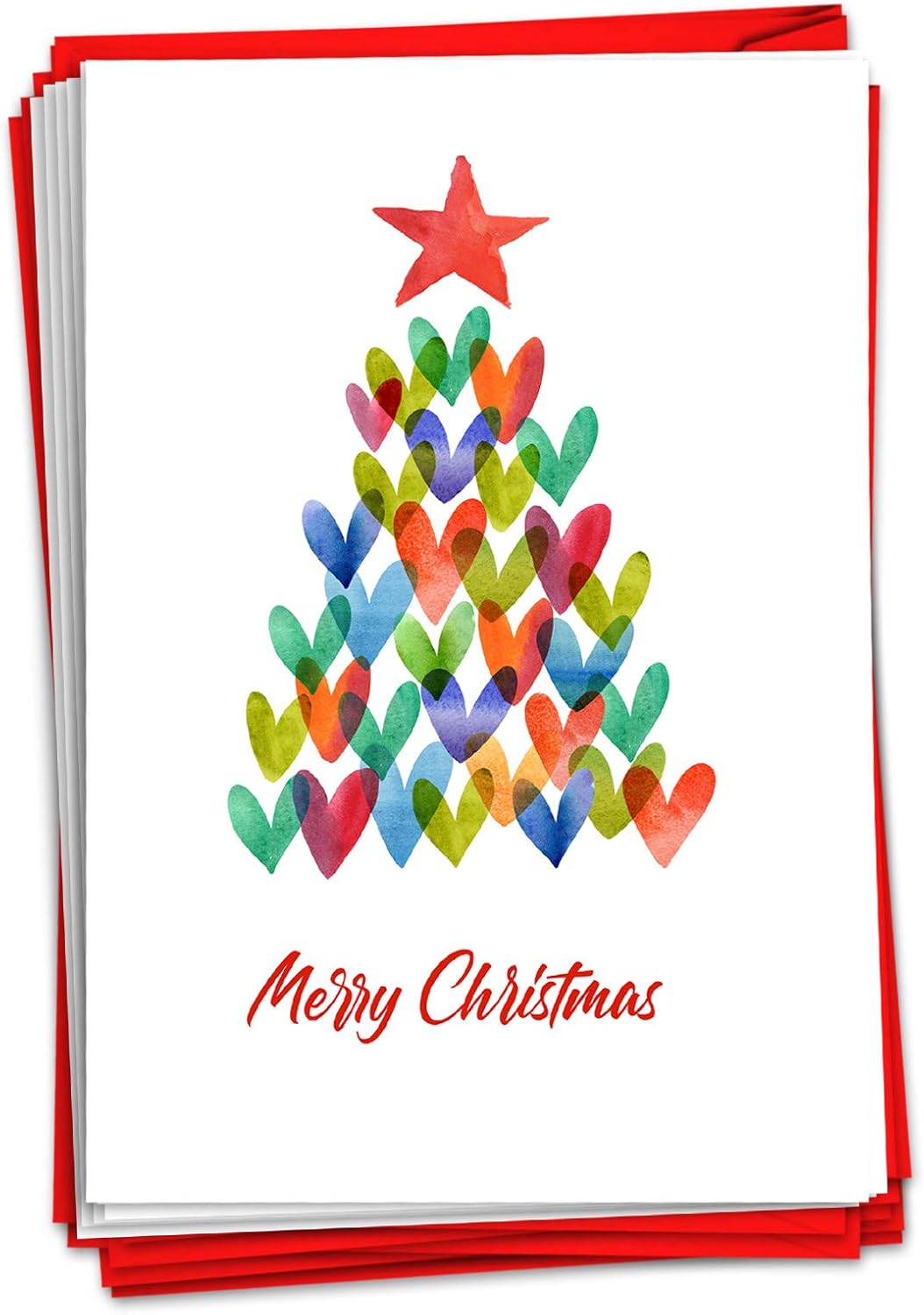 NobleWorks - 12 Fun Christmas Cards with Envelopes - Boxed Holiday Greeting Cards for Kids, Festive Stationery (1 Design, 12 Cards) - Holiday Hearts C2916AXSG-B12x1