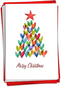 NobleWorks - 12 Fun Christmas Cards with Envelopes - Boxed Holiday Greeting Cards for Kids, Festive Stationery (1 Design, 12 Cards) - Holiday Hearts C2916AXSG-B12x1