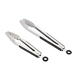 AmazonCommercial Stainless Steel Kitchen Tongs, Non-Slip Grip, 9" and 12" Tong Set, Black, Pack of 2