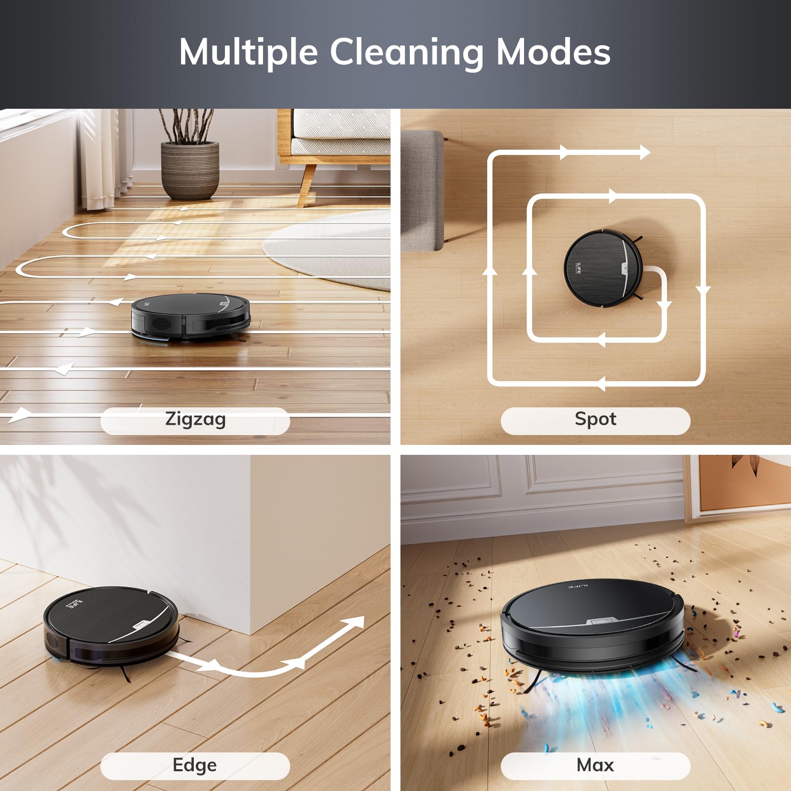 ILIFE V9 Pro Robot Vacuum and Mop Combo, Self Emptying Robot Vacuum Cleaner, 3000Pa Strong Suction, Gyro Navigation, App/Alexa/Remote Control, Works with 2.4G Wifi, Ideal for Hard Floors, Black - Image 8