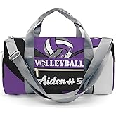 XOZOTY Custom Purple Volleyball Duffel Bag with Name Child Kids Adjustable Shoulder Strap Travel Bag for Boys Girls Teens