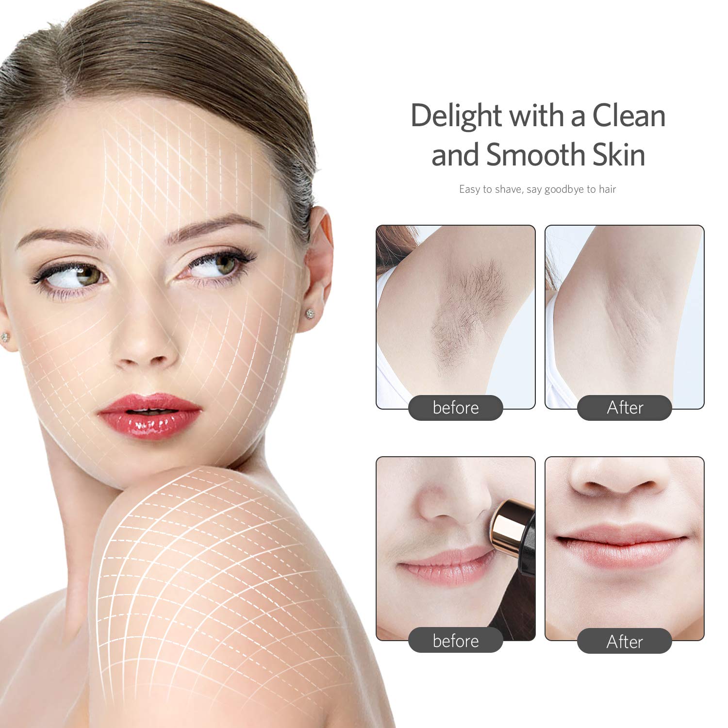 Damenrasierer für Gesicht, Gesichtshaarentfernerelektrischer schmerzloser Elektrorasierer mit LED-Licht, Sterne-Schwarz