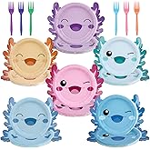 48 Sets Axolotl Birthday Decorations Tableware Dinnerware Set Includes 7 Inch Disposable Paper & Plates Forks in 6 Styles Axolotl Party Favors for Birthday Party Baby Shower