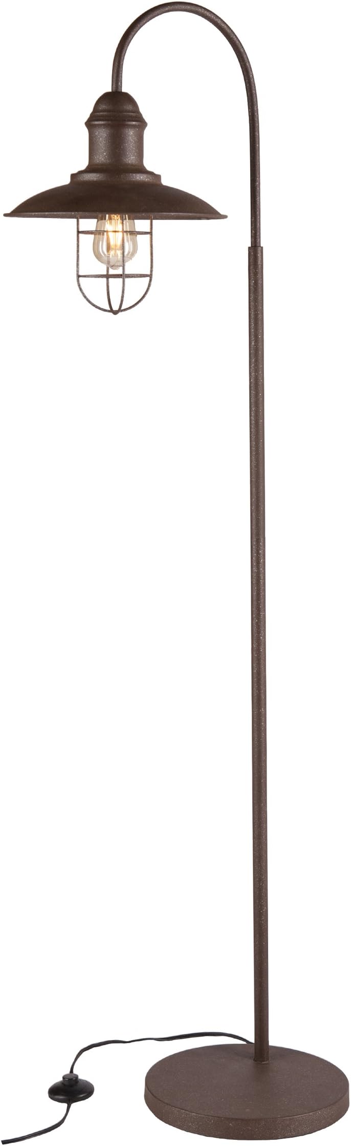 Pinsley Floor Lamp - Edison Bulb Design w/ Brown Finish - Wide Shade