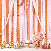 MerryNine Party Streamers 6pcs, 11.81 Feet/3.6 M Each Reusable Four-Leaf Clover Paper Flower Garland for Party, Wedding Decoration (Pink-White-Orange)