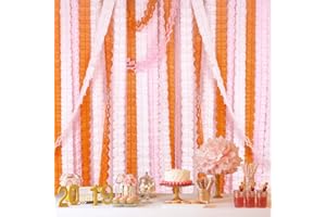 MerryNine Party Streamers 6pcs, 11.81 Feet/3.6 M Each Reusable Four-Leaf Clover Paper Flower Garland for Party, Wedding Decoration (Pink-White-Orange)