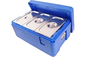 FORCOOK Top Loading EPP Insulated Food Pan Carrier with Three 8" Deep Third-Size Stainless Steel Hotel Pans 24"*15"*11.4" Blue