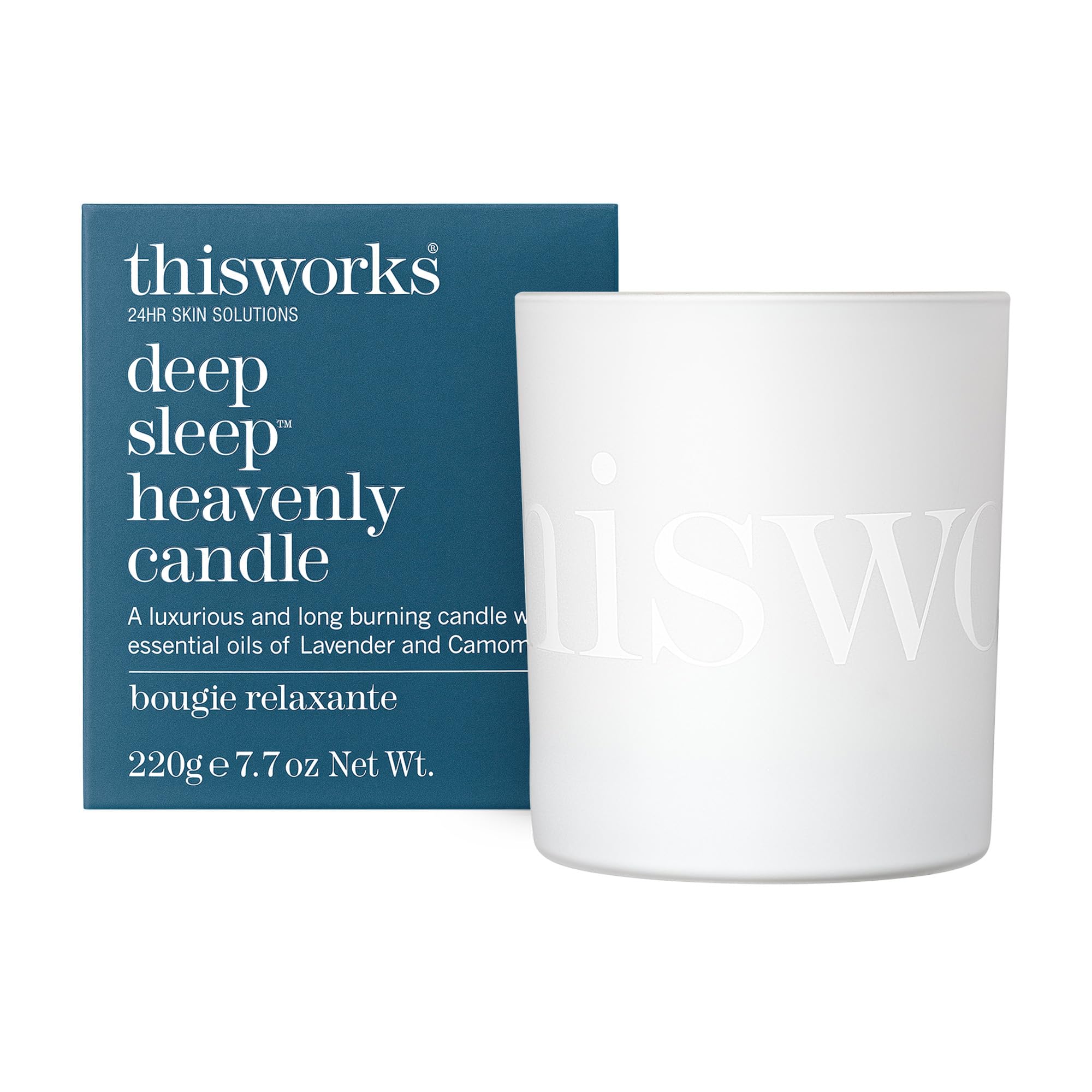 This Works Deep Sleep Heavenly Candle, 220 g - Luxury Candle Enriched with Essential Oils of Lavender, Camomile and Vetivert - Hand Poured Scented Candle with a 40hr Burn Time for a Calming Experience