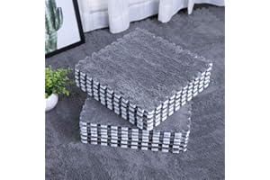 smabee Interlocking Carpet Shaggy Soft EVA Foam Mats Fluffy Area Rugs Protective Floor Tiles Exercise Play Mat for Children Kids Room Home Parlor Bedroom (12 pcs, Gray)