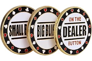 GSE Games & Sports Expert Metal Small Blind, Big Blind, Dealer Button - Set of 3 Professional Texas Hold‘em Poker Button for Gambling Card Games, Poker Nights, Tournaments