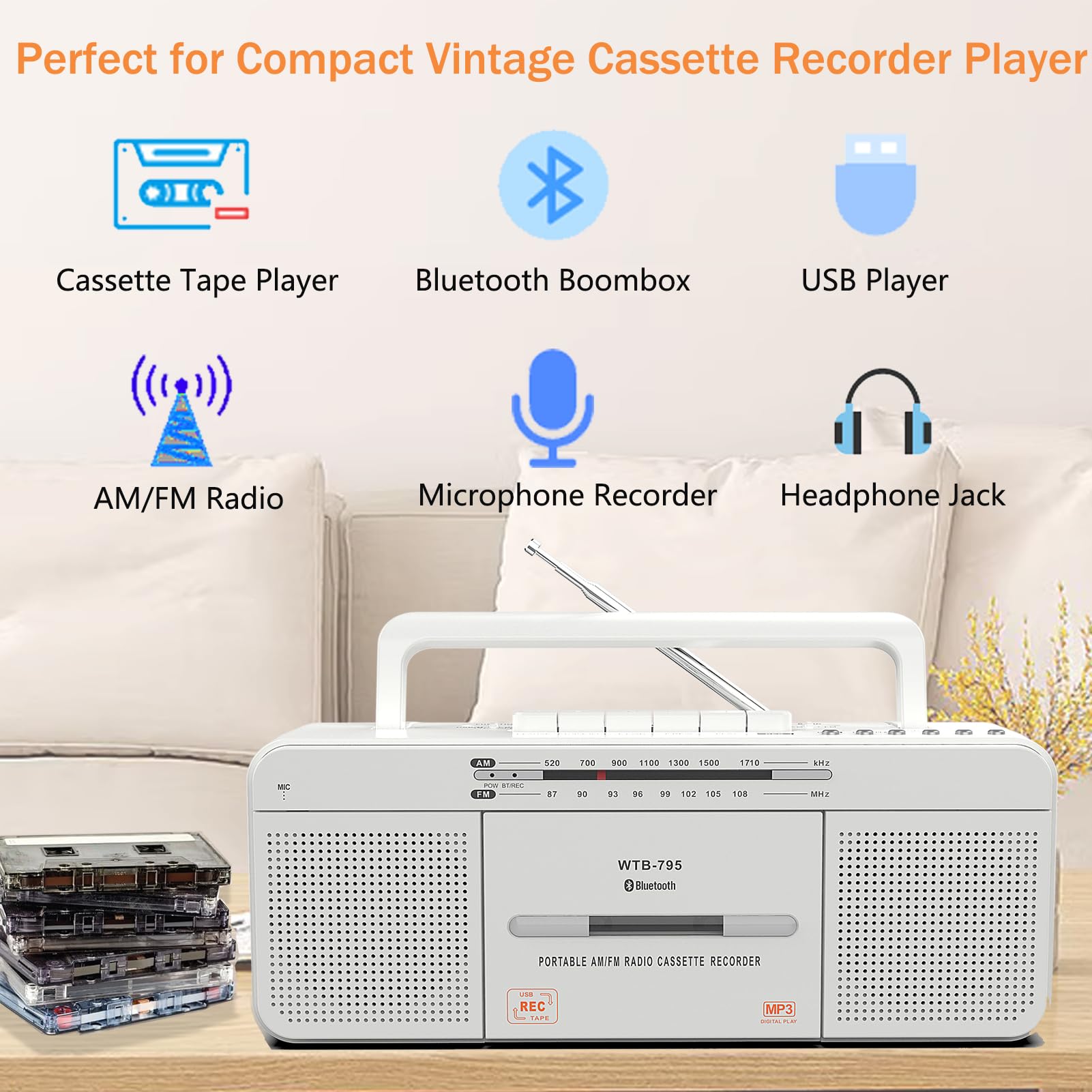 Mua Cassette Player Recorder, Cassette Tape Player with Bluetooth, USB