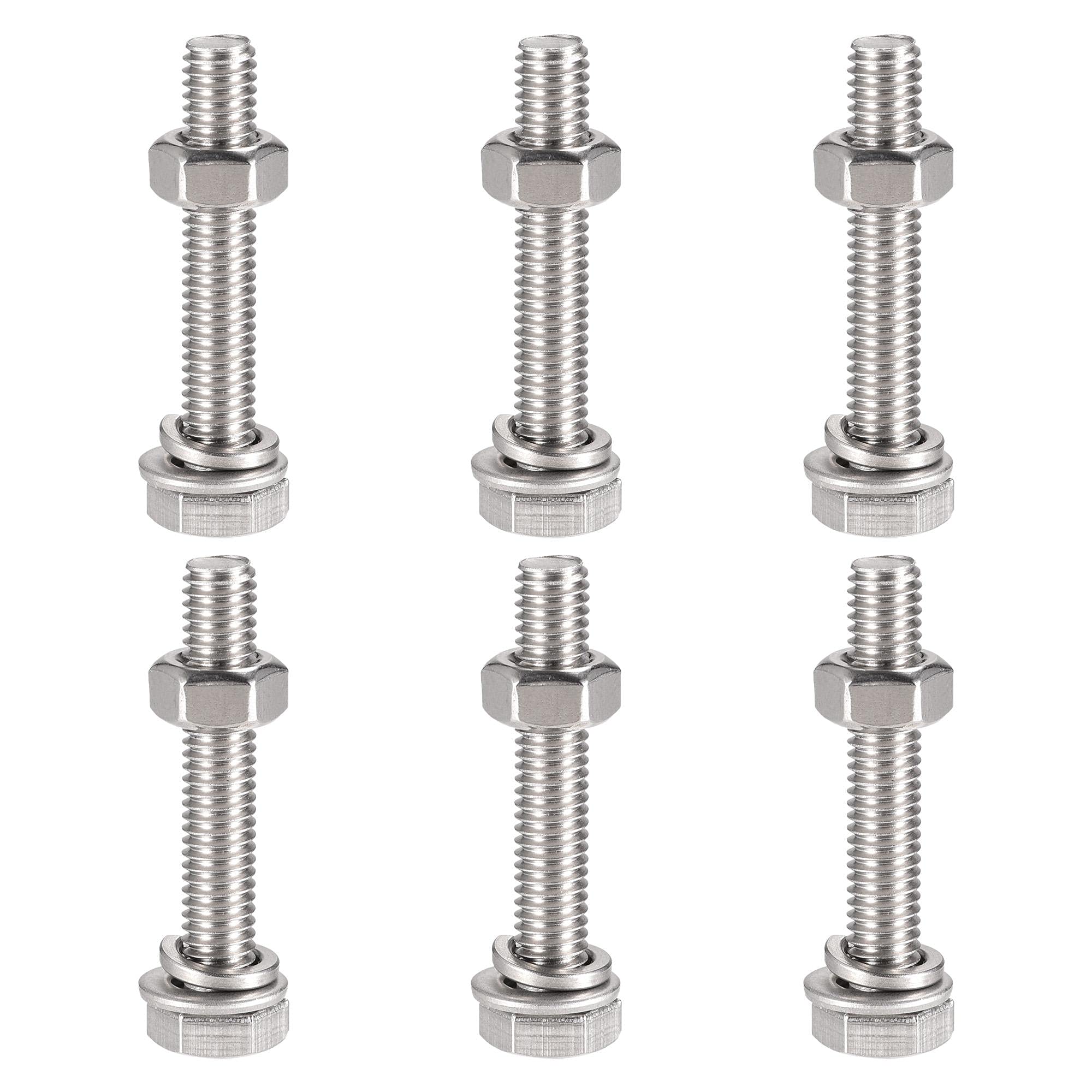 sourcing map M6 x 35mm Hex Head Screws Bolts, Nuts, Flat & Lock Washers Kits, 304 Stainless Steel Fully Thread Hexagon Bolts 6 Sets — image 1