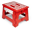 Kikkerland Rhino Foldable Step Stool &ndash; Holds Adults up to 300 Lbs, Best for Kitchen &amp; Bathroom &ndash; Collapsible, Portable, Lightweight Stepping Stool with Sturdy, Non-Slip Design &ndash; Red, 8&rdquo;