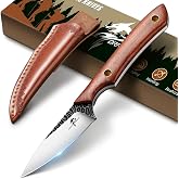 Purple Dragon Hunting D2 Steel Small Fixed Blade Knife with Leather Sheath | Full Tang Skinning Tactical Knife with Ergonomic Wood Handle, Ideal for EDC Camping Bushcraft &amp; Survival, Gifts for Men