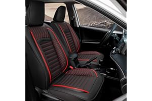 FQFZYMX Car seat Covers Compatible with Toyota RAV4 2013-2018 LE,XLE,XLE Premium, Limited Automotive Cushion Protector Replacement, Waterproof Faux Leather Full Set (Full Set, Black&Red)