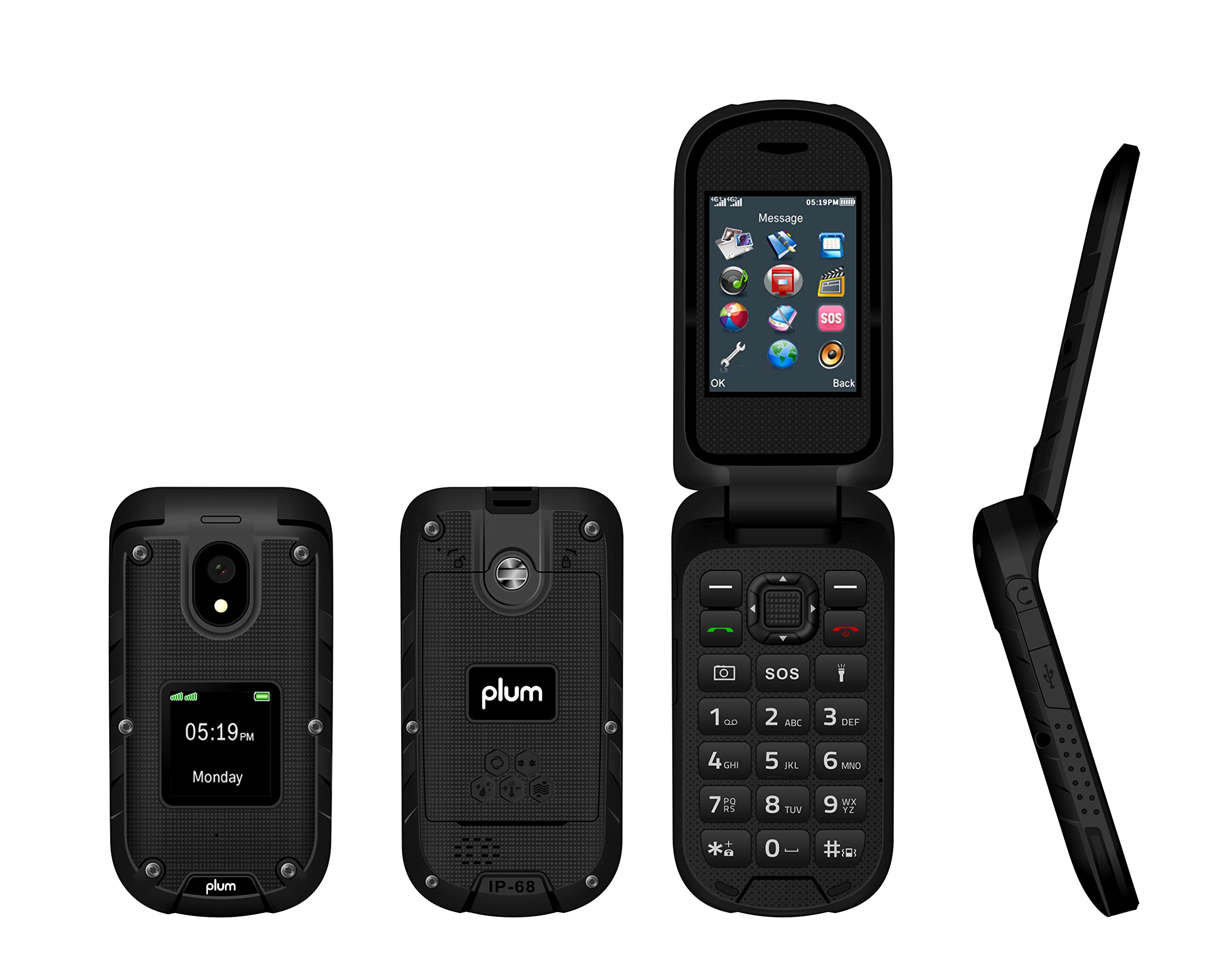 Plum RAM Plus 4G Volte Rugged Flip Phone, IP68 Shock Proof T-Mobile – Black