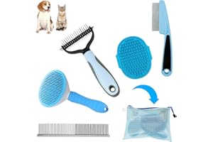MASTER QUEEN Dog Brush Grooming Kit 5PCS - Dog Brushes for Grooming, Dog Brush for Shedding,Puppy Brush and Flea Comb for Dogs, Slicker Brush Comb and Dog Hair Brush Set Blue