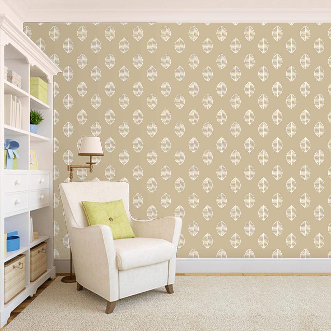 100yellow® Designer Hd White Leaf Pattern Peel and Stick Wallpaper
