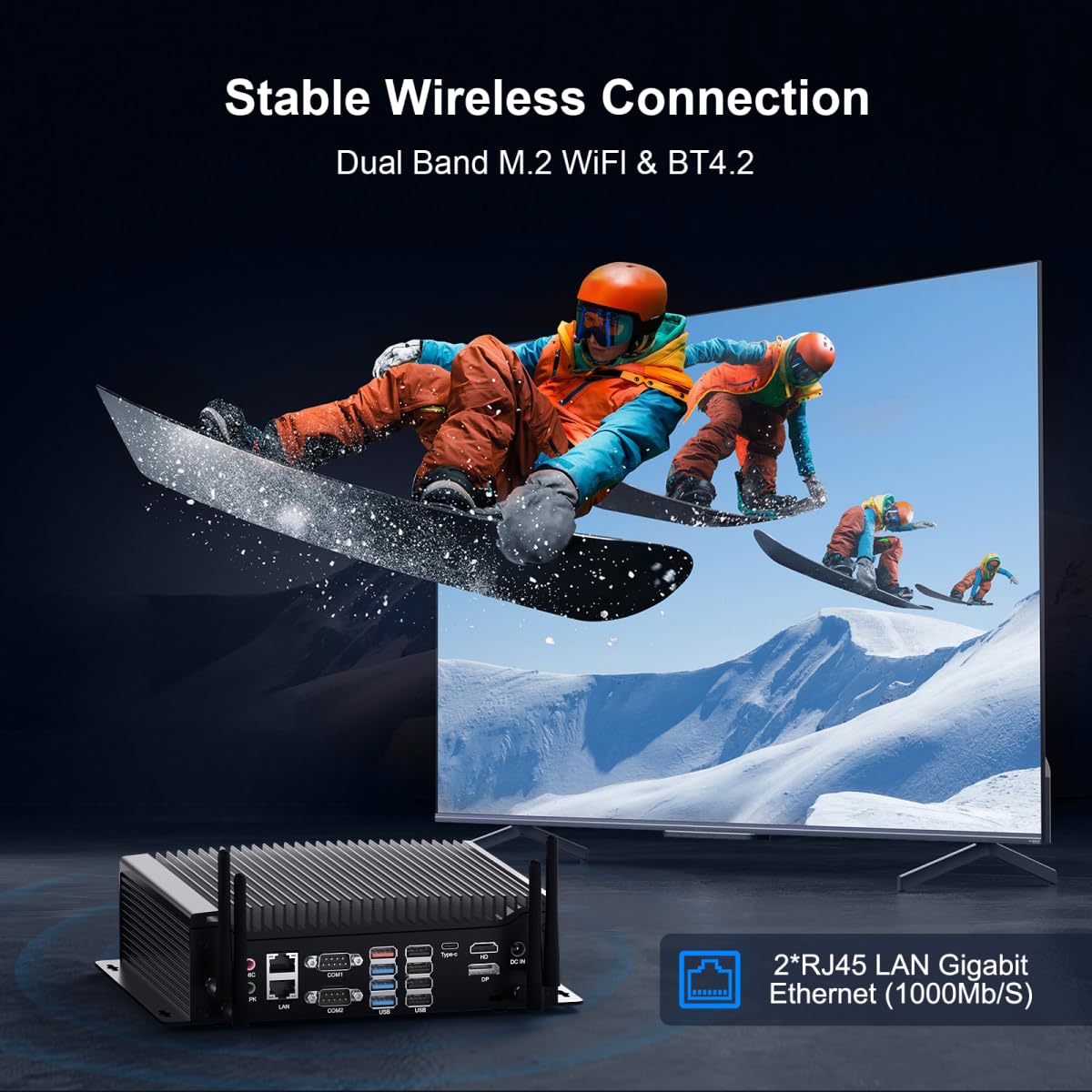 WEIDIAN Industrie PC, Mini PC Win 11 Pro Lüfterloser Core i5-10210U DDR4 8GB RAM 256GB SSD, 6 x COM RS232/422/485, GPIO, 4K 3xDisplay(HD+DP+Type-C), 2Lan, 8USB, WiFi&BT Auto Power On 7