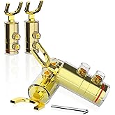 Preffair 24k Gold Plated Y Spade Plug 8-14 AWG Gauge Size 4mm Speakers Amplifier Hi-Fi AV Stereo Home Theatre Audio Wire Cable Double Screw Connector, 4 Pcs/2Pairs (Gold Plated, SY1538)