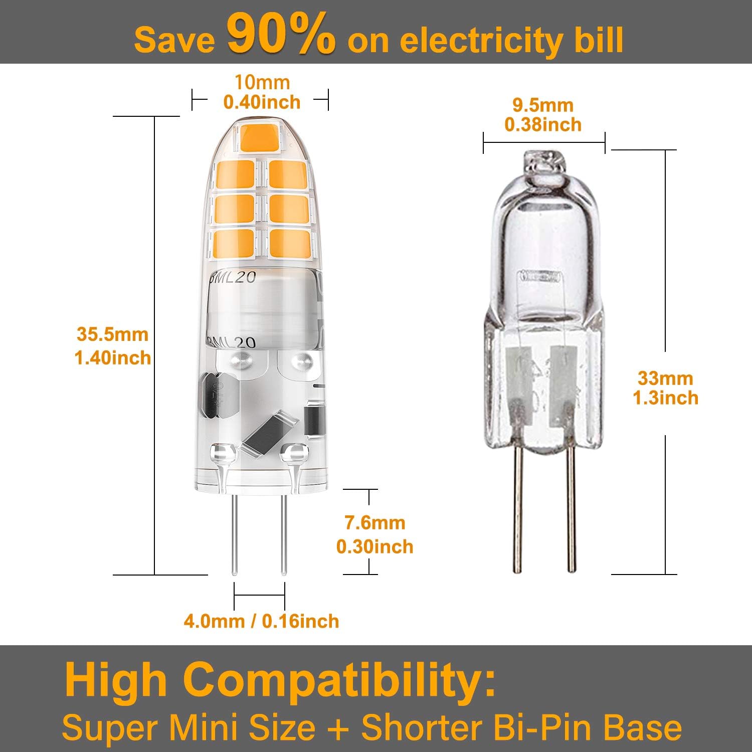 DiCUNO G4 LED Bulbs 2W Warm White 3000K, 20W Halogen Equivalent, 12V, G4 Bi-Pin LED Light Bulbs - Image 3
