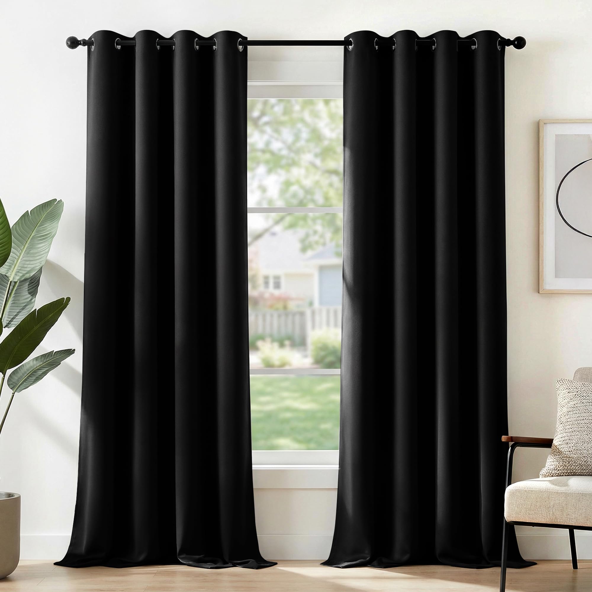 Deconovo Blackout Curtains Super Soft Bedroom Thermal Insulated Energy Saving Eyelet Curtains for Bedroom 55 x 110 Inch Black 2 Panels